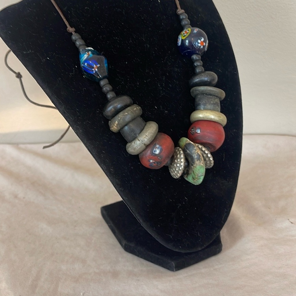 Handcrafted Multicolor Beaded Necklace Jewelry Old Beads African Rare Antique - Picture 7 of 7